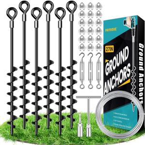27" Ground Anchors Heavy Duty Shed Anchors Kit, Mobile Home Anchor with 3/16" Galvanized Cable and Turnbuckles for Sheds Canopy Gazebo Trampoline Swing Set(6x27in)