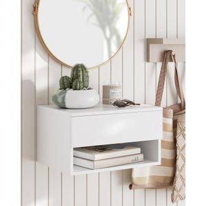 Floating Nightstand, Small Modern Floating Nightstand with Drawer, Floating Shelves for Bedroom, Bathroom (White)