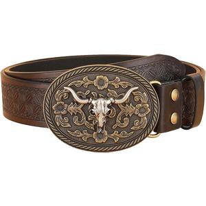 Verdusa Women's Vintage Western Leather Buckle Belt (Coffee Brown)