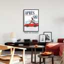 Apres Ski Canvas Wall Art, Trendy Magazine Cover Poster, Vintage Winter Snow Mountain Picture, Funky Ski Girl and Car Print, Fashion Skiing Art for Ski Lodge Party Wall Decor 12x16in Unframed