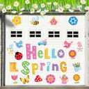Hoteam 30pcs Hello Spring Garage Door Magnets Stickers Flower Blossoms Umbrella Pattern Fridge Magnets Colorful Floral Metal Magnetic Stickers for Spring Car Metal Door Garage Cabinet Mail Box