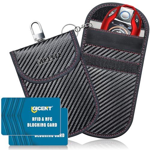 GICENT Faraday Pouch for Car Keys - Pack of 2 RFID Signal Blocking Bags, Key Fob Protector, Black Anti-Theft Cage, Keyless Ignition Vehicles Case, Medium