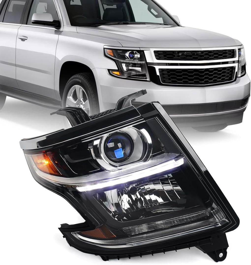 Huray Halogen Headlight Assembly Fit for Chevy Tahoe/Suburban 2015-2020 RH OE Projector Headlamp w/o Bulbs for Chevrolet Tahoe Replacement Passenger Side