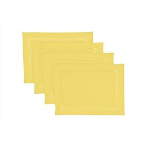 Solino Home Cloth Placemats Set of 4-100% Pure Linen Double Hemstitch Sunshine Yellow Placemats 14 x 19 Inch - Handcrafted and Machine Washable Table Place Mats for Summer