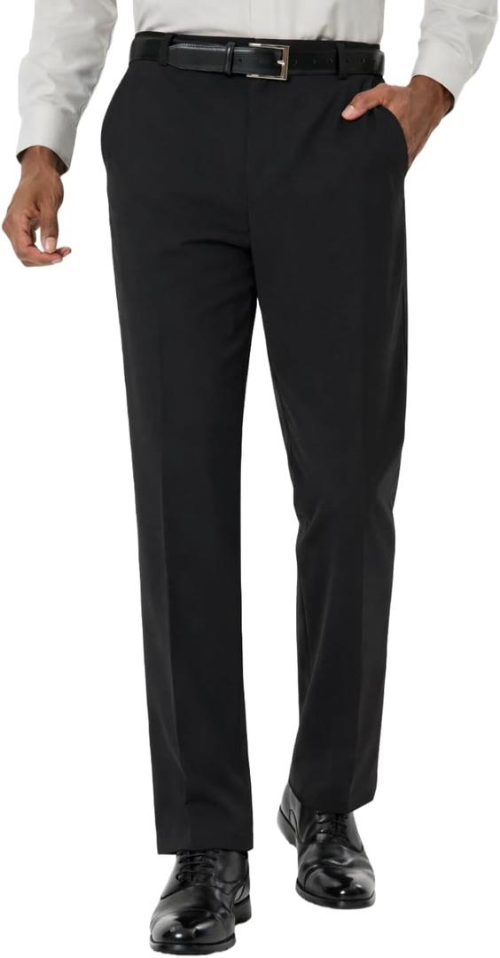 Mens Classic Fit Golf Pants Stretch Dress Pants 30''/32''/34'' Lightweight Casual Suit Pants with Pockets (38W x 30L, Black-pro)