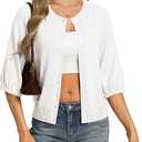GRACE KARIN Womens Puff Short Sleeve Cardigans, Lightweight Cropped Cardigan, Button Up Knit Shirts Sweater Tops, Large