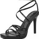 Elisabet Tang Women's Heeled Sandals Square Toe Shoes Stiletto Heels Open Toe 4IN Platform High Heels Sexy Party Wedding Shoes (7.5, Black)