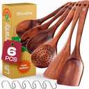Riveira's 6-Piece Dark Brown Wooden Spoons for Cooking - Elegant Kitchen Essentials/Kitchen Utensils Set for Every Culinary Need Spatula, Dark Teak