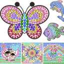 Yazhiji 6 Sheets Diamond Window Art Craft Kits for Kids, Suncatcher Kit for Ages 6 7 8 9 10 Flower Sun Dolphin DIY Painting Kit for Girls or Boys Ages 6+ Gemstone Sticker as Christmas Party Decor