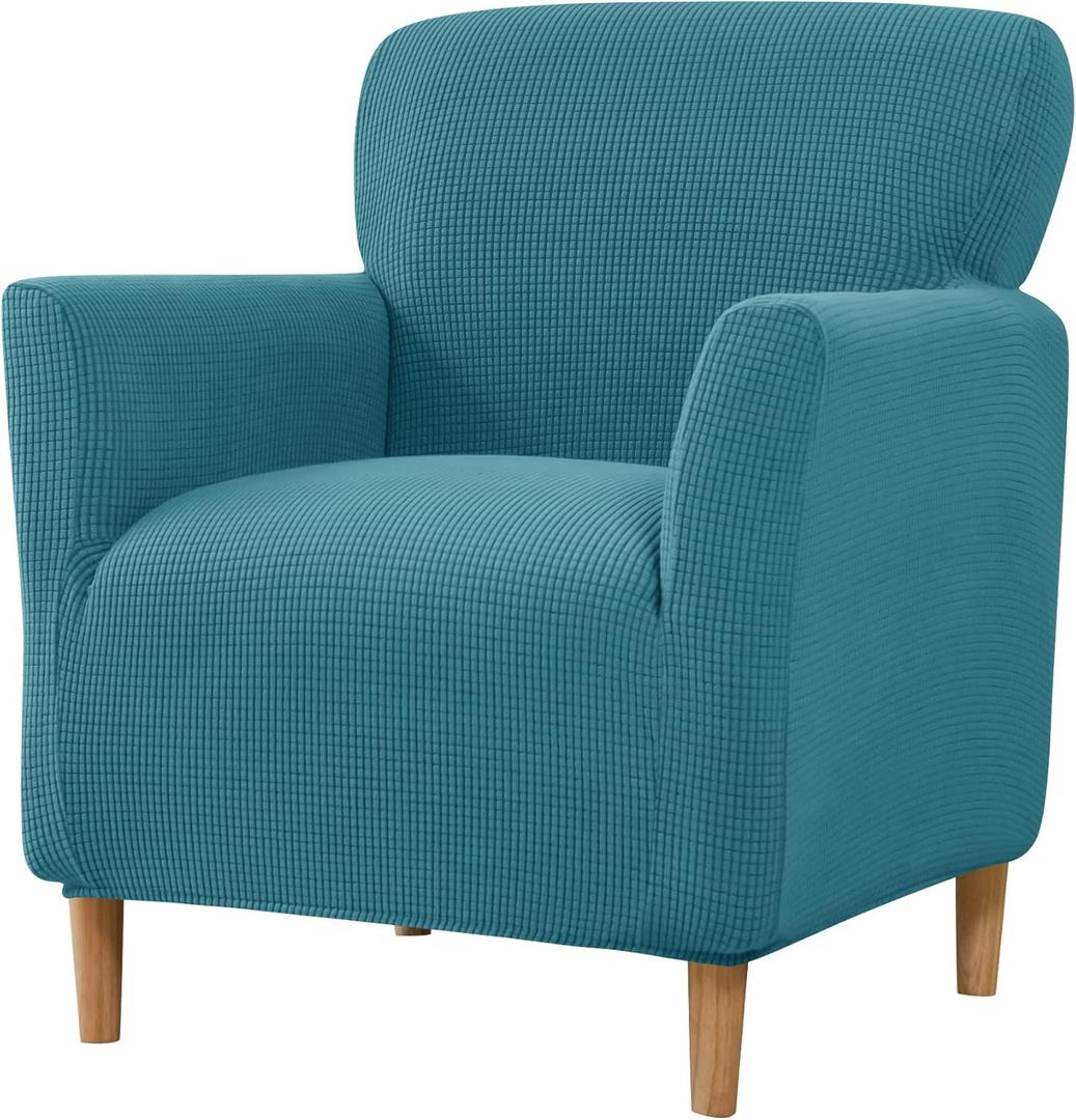 LiveGo Stretch Mid Century Modern Armchair Slipcover 1-Piece Jacquard Accent Chair Covers with Arms Soft Waterproof Chair Slipcovers for Living Room Furniture Protector Office Reception Reading (Green Blue a)