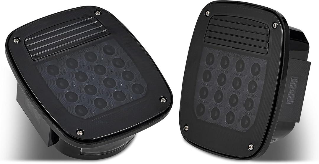 Red Square Rear Combination Tail Lights Assembly Kit Compatible with 1979-2006 Wrangler TJ YJ CJ5 CJ7 w/Side Marker Lights Replacement Tail lamps Lights Assembly, Smoked Lens