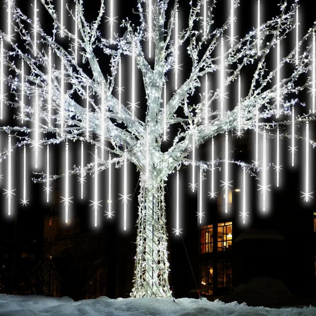 Christmas Lights Outdoor, 16 Inch 20 Tubes 960 LED Meteor Shower Rain Light, Waterproof Plug in Falling Icicle String Lighting for Xmas Tree Yard House Decor, Shine White (16 IN 20 Tube 960 LED, Shine White)