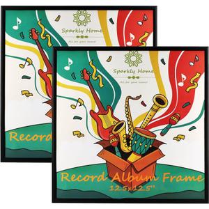 2 Packs,12.5x12.5 Black Aluminum Metal Vinyl Record Album Frame, Display Music Vinyl LP Record Album Covers, Hanging Hardware Included