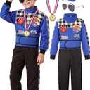 SIZGAROOT Kids Race Car Driver Costume Toddler Boys Race Car Driver Halloween Costume (3-4T, Blue)