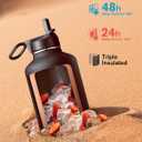 64 oz Water Bottle Insulated with Straw & 3 Lids, Coolflask Large Metal Stainless Steel Water Jug Big Half Gallon Wide Mouth for Sports, Gym or Office, Non-BPA Keep Cold 48H Hot 24H, Magic Black