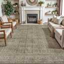 DEXI Area Rugs for Living Room, 8x10 Washable Low Pile Vintage Traditional Rug for Bedroom, Non Slip Large Indoor Carpet for Dining Office Nursery, Dark Taupe