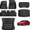 3W Tesla Model 3 Floor Mats and Trunk Mat, All-Weather TPE Floor Liner Compatible for Tesla Model 3 2021-2023, Full Set Black Floor Mats and Cargo Liner Mat Custom Fit