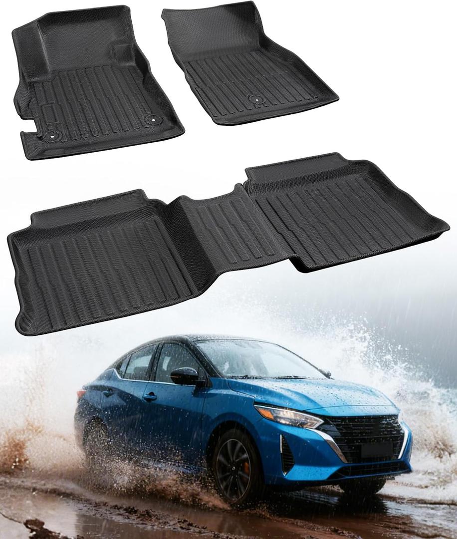 All Weather Rubber Floor Mats for Nissan Versa 2020 2021 2022 2023 2024 2025 S/SR/SV (Automatic Transmission Only), Custom Fit for Front Rear Row Liners, Heavy Duty Durable TPE Black Car Accessories
