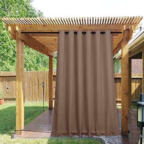 NICETOWN 2 Panels Outdoor Curtains for Patio Waterproof & Windproof, Thermal Insulated Top & Bottom Grommet & Back Tab Light Block Outdoor Drapes with Bouns Rope for Fixed, Tan, W84 by L95 