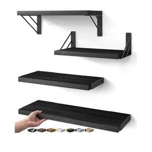 BAYKA Wall Shelves for Bedroom Decor, Floating Shelves for Wall Storage, Display Mounted Rustic Wood Shelf for Books,Plants,Corner Shelves for Bathroom,Kitchen,Living Room(Set of 4)