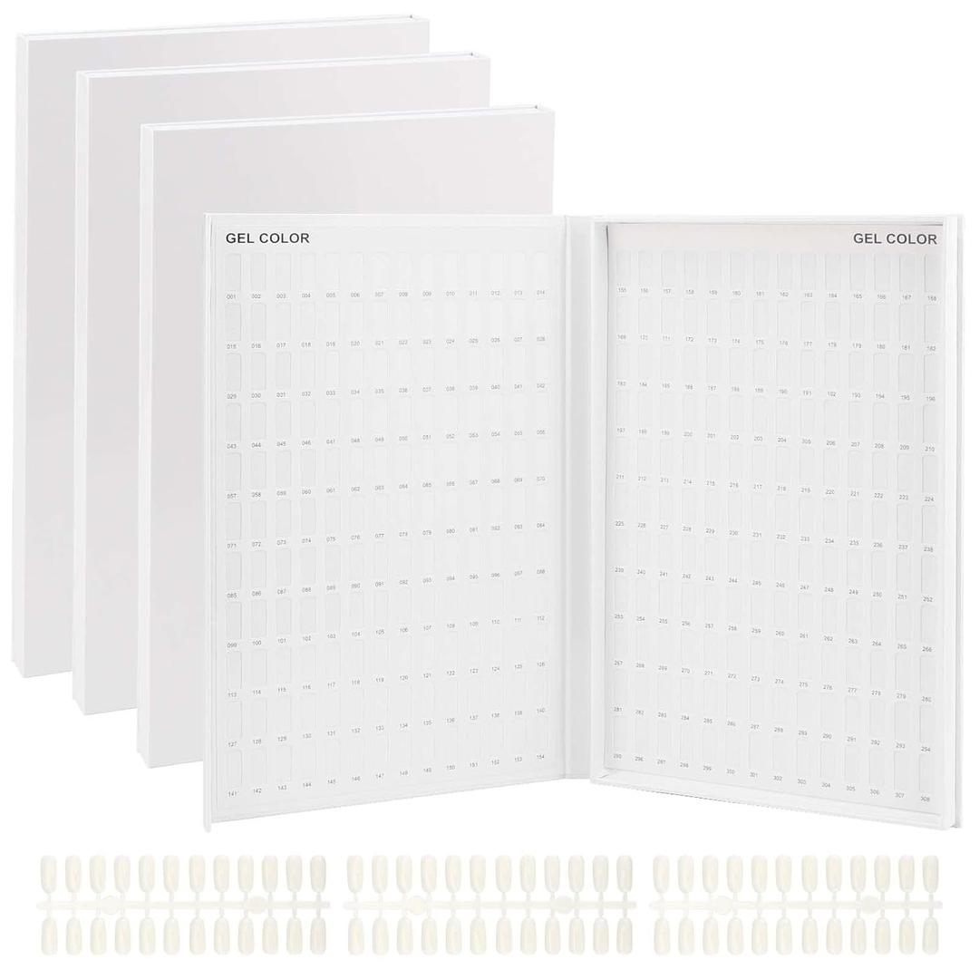 4 Pack 308 Colors Nail Display Book, Nail Color Chart Book with 720 Gel Nail Tips, Nail Display Book for Practice, Sample and Nail Salon