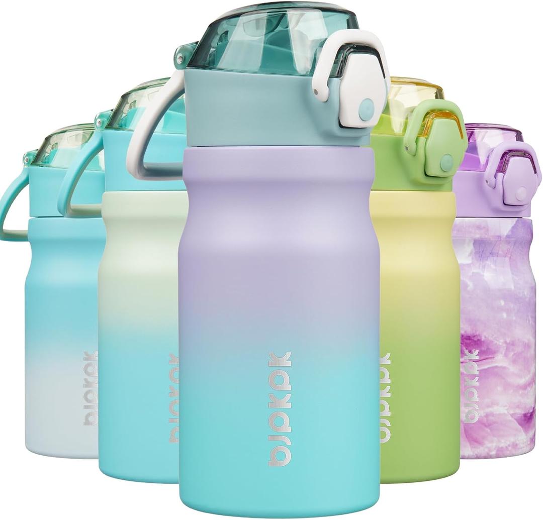 BJPKPK 14oz Insulated Water Bottle with Straw Stainless Steel Double Wall Water Bottles BPA Free Leak Proof Thermal Flask with Lockable Flip Lid, Lavender Green