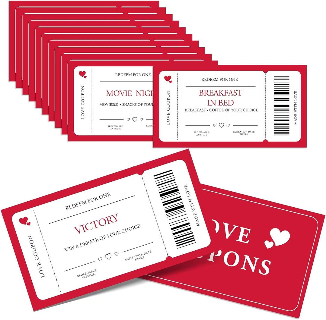 20 Love Coupons Cards for Him Her, Romantic Gift Vouchers with 20 Unique Messages  Perfect for Valentine's Day, Anniversary, Birthday, Husband, Wife, Boyfriend, Girlfriend Gift Ideas (BX157)