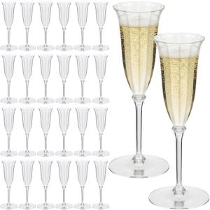Jingmore 24 Pcs Flower Plastic Champagne Flutes, 3.5 Oz Vintage Coupes Martini, Ribbed Detachable Flower Cocktail Glasses Bulk, Plastic Champagne Glass for Wedding Prosecco Martinis Wine Party, Bar