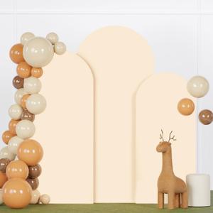 Beige Arch Backdrop Cover Set of 3 Wedding Arch Cover 4x5x6FT Round Top Arch Stand Cover for Fitted Arch Covers Spandex Backdrop Covers Set for Wedding Party Ceremony Decorations (4FT, 5FT, 6FT)