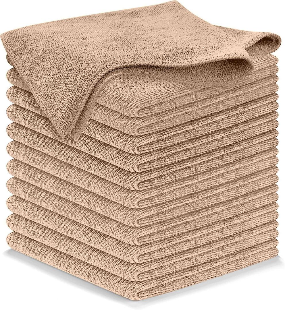 USANOOKS Microfiber Cleaning Cloth - Beige - 12Pcs (12.5x12.5 inch) High Performance - 1200 Washes, Ultra Absorbent Car Towel Traps Grime & Liquid for Streak-Free Mirror Shine - car Washing Cloth