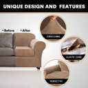 PrinceDeco Couch Cover Velvet Plush Sofa Covers for 2 Cushion Couch Width Up to 90 Inch Washable Furniture Protector Pet Friendly No Slip Sofa Slipcover(Medium-Large, Camel)