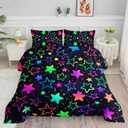 Kids Comforter Set Colorful Stars Printed Pattern Bedding Set with 1 Comforter and 2 Pillowcases for Girls Boys Bedroom All Season(Colorful Stars Twin)