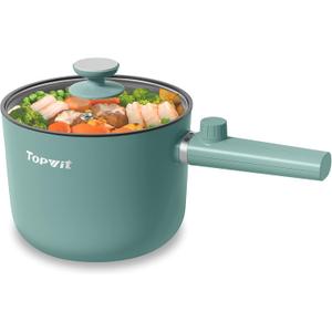 Topwit Hot Pot Electric, 1.5L Ramen Cooker, Non-Stick Frying Pan, Electric Pot for Pasta, Steak, BPA Free, Dual Power Control, Over-Heating & Boil Dry Protection, Green (1.6 Quarts)