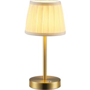 PUSU Cordless LED Gold Table Lamp, Rechargeable 4000mAh 3 Way Dimmable Bedside Small Lamp with Fabric Shade, Lighting for Bedroom, Kids Room, Bathroom, Kitchen, Home Decor, Gift, Night Light