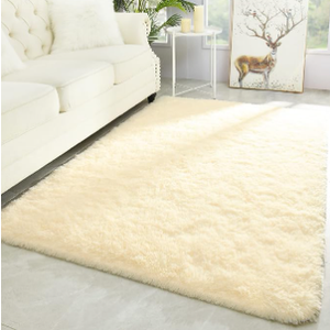 Modern Soft Fluffy Large Shaggy Rug for Bedroom Livingroom Dorm Kids Room Indoor Home Decorative, Non-Slip Plush Furry Fur Area Rugs Comfy Nursery Accent Floor Carpet 4'x6' Light Champagne