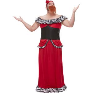 Smiffys Bearded Lady Costume, Red with Dress, Corset, Headband & Beard, Circus Fancy Dress, Jester Dress Up Costumes, Medium