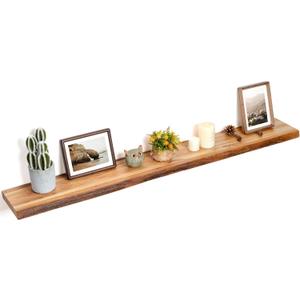 Floating Shelves for Wall Decor, Rustic Solid Elm Wood Live Edge Floating Shelves Wall Mounted, Wall Shelves with Invisible Bracket for Living Room Bathroom Bedroom Kitchen, 55 Inch, Natural