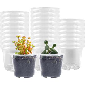 RooTrimmer 100 Pack 2.8 Inches Clear Plant Pots with Drainage Holes, Transparent Seeding Nursey pots, Round Plastic pots for Seeds Starter, Seeds Germination