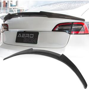 AeroBon Real Carbon Fiber Trunk Spoiler Compatible with 2017-2023 Tesla Model 3 Rear Spoiler (MV Style) Motorsport Version