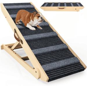 Dog Ramp for Bed, 6 Adjustable Height from 13.8" to 25.6", Folding Wooden Pet Ramp Suitable for Small and Medium-Sized Dogs - Non-Slip High Traction Dog Ramp for High Bed Couch and Car Up to 200lbs