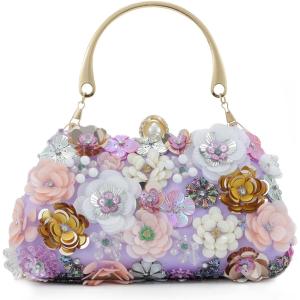 Fecialy Flower Clutch Purse Women 3D Floral Evening Handbags Chain Strap Shoulder Bag for Formal Party Bride Wedding