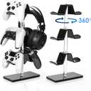 OAPRIRE 3 Tier Acrylic Controller Stand | Gaming Gear Organizer, Universal Controller Holder with Wide Reinforced Base, 360 Rotation, Built-in Cable Management Hole, Black