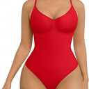 FeelinGirl Shapewear Bodysuit for Women Tummy Control Seamless Sculpting Snatched Waist Body Suit Body Shaper Thong (Medium-Large, Rust Red)