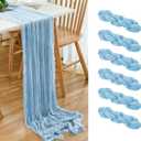 6 Pack Baby Blue Cheesecloth Table Runner 21x120 Inch Boho Wrinkled Sheer Romantic Gauze Decor for Wedding, Bridal Shower, Birthday Party