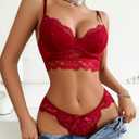 Avidlove Lingerie for Women Lace Strappy Underwear V Neck Bra and Panty Sets 2 Piece Bralette Outfits (Large, Dark Red)