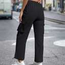 Women's High Waisted Cargo Pants Baggy Trendy Hiking Parachute Pants with Pockets Y2K Cargo Trousers Drawstring Ankles Black (Black, XL)
