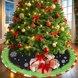 Christmas Tree Skirt 48 Inch, Green Tree Skirts Collar for Home Winter Decorations Xmas Trees Holiday Indoor Decor (Black, 48 Inch)