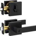 TICONN Matte Black Door Handle Heavy Duty, Reversible Square Door Lever for Bedroom, Bathroom, Rooms (Deadbolt with Keyed Entry - Not keyed Alike, 1 Pack)