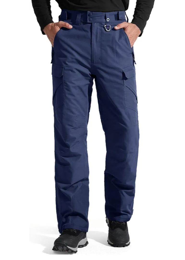FREE SOLDIER Men's Waterproof Snow Insulated Pants Winter Skiing Snowboarding Pants with Zipper Pockets, Navy Blue, Medium