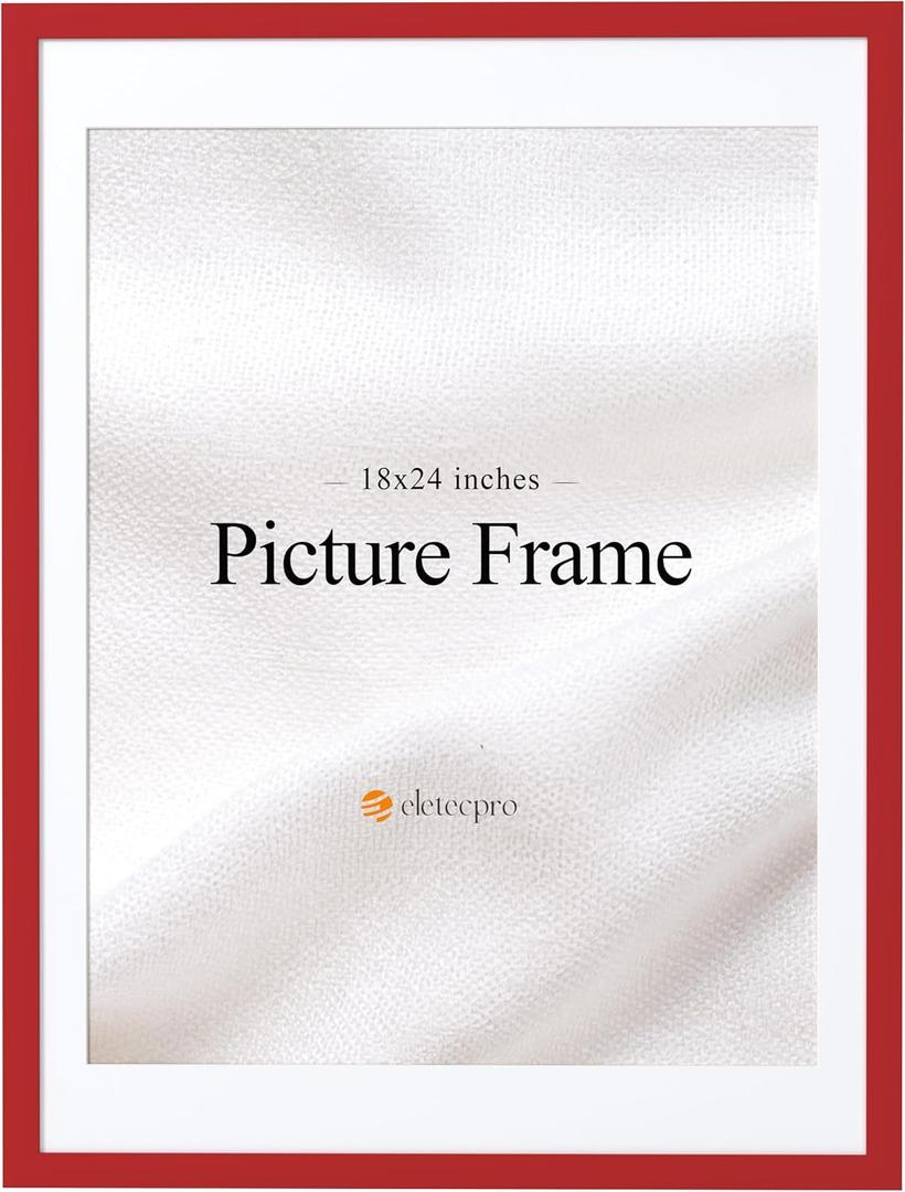 eletecpro 18x24 Picture Frame, Display Photo 16x20 with Mat or 18x24 Without Mat, Red Poster Frames Made of Engineered Wood and Acrylic Cover, Ready for Gallery Wall Horizontal or Vertical Display